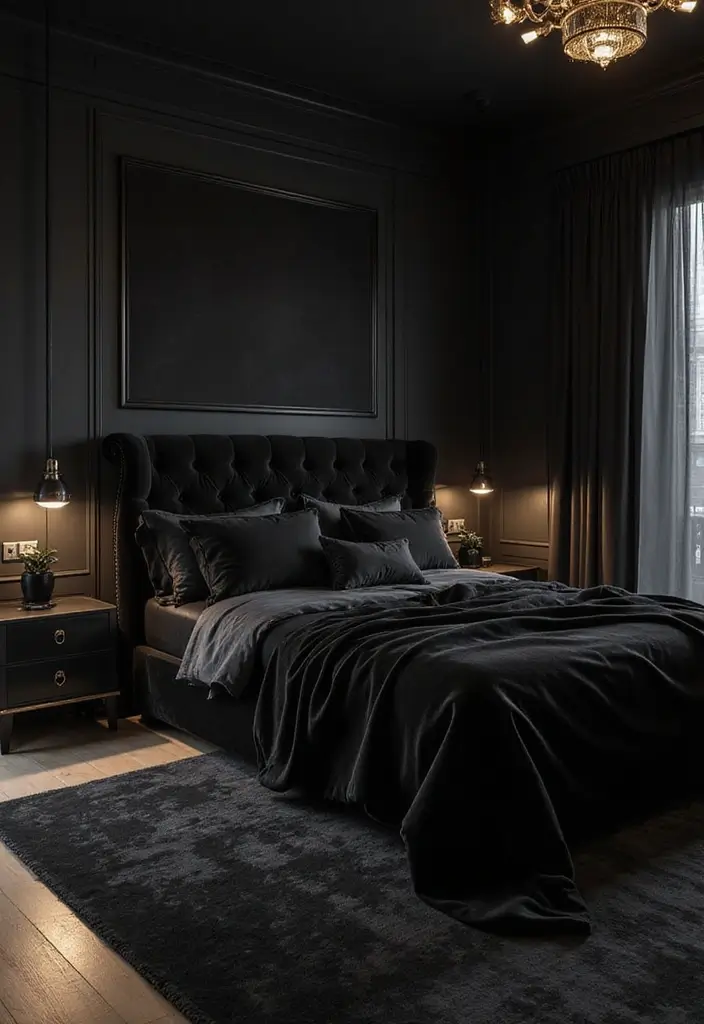 25 Black Bedroom Ideas That Are Bold and Elegant - 10. Glamorous Touch