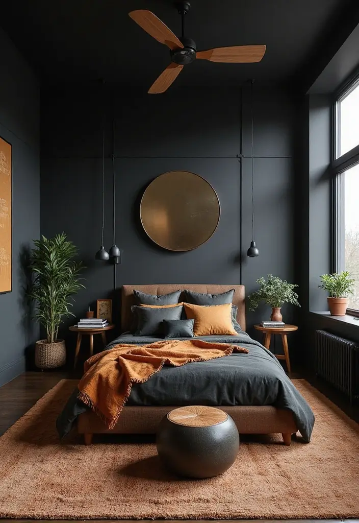 25 Black Bedroom Ideas That Are Bold and Elegant - 8. Mid-Century Modern Twist