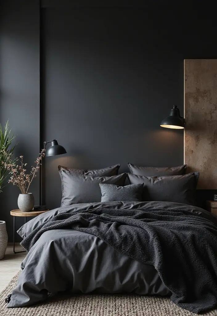 27 Black and Grey Bedroom Ideas That Balance Drama and Comfort - 12. Dark Accent Pieces for Contrast