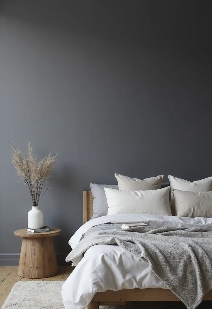 27 Black and Grey Bedroom Ideas That Balance Drama and Comfort - 2. Grey Gradient Feature Wall