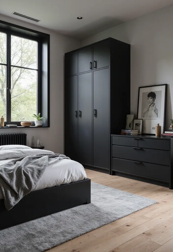 27 Black and Grey Bedroom Ideas That Balance Drama and Comfort - 22. Multi-functional Black and Grey Furniture