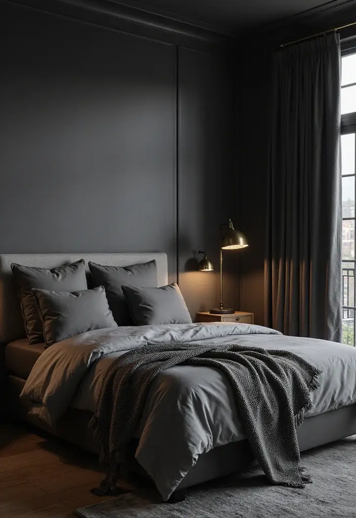 27 Black and Grey Bedroom Ideas That Balance Drama and Comfort - 5. Industrial-Style Lighting Fixtures