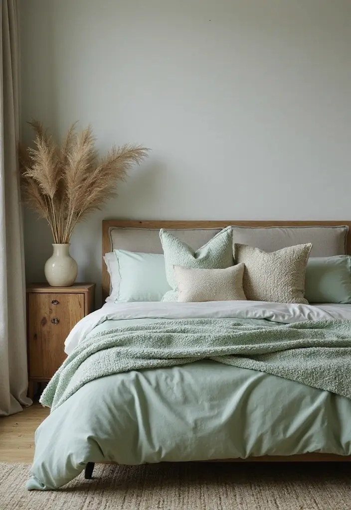 27 Green Bedroom Ideas That Feel Fresh and Calming 11 27 Green Bedroom Ideas That Feel Fresh and Calming - 11. Soft Green Bedding