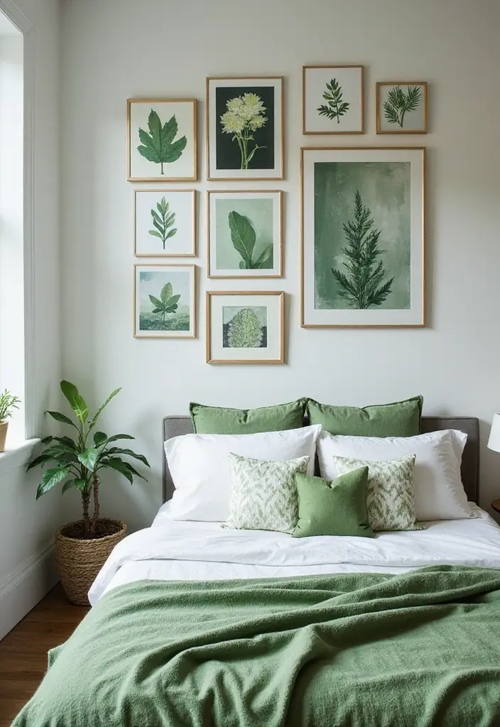 27 Green Bedroom Ideas That Feel Fresh and Calming 14 27 Green Bedroom Ideas That Feel Fresh and Calming - 14. Green Art Decor