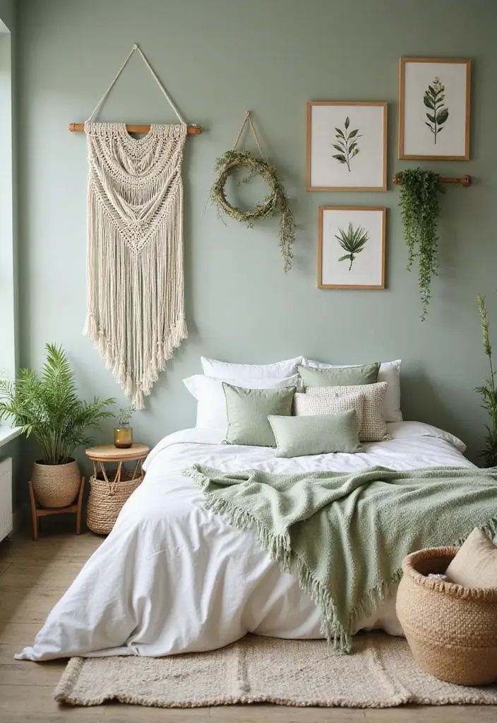 27 Green Bedroom Ideas That Feel Fresh and Calming 19 27 Green Bedroom Ideas That Feel Fresh and Calming - 19. Green Wall Decor
