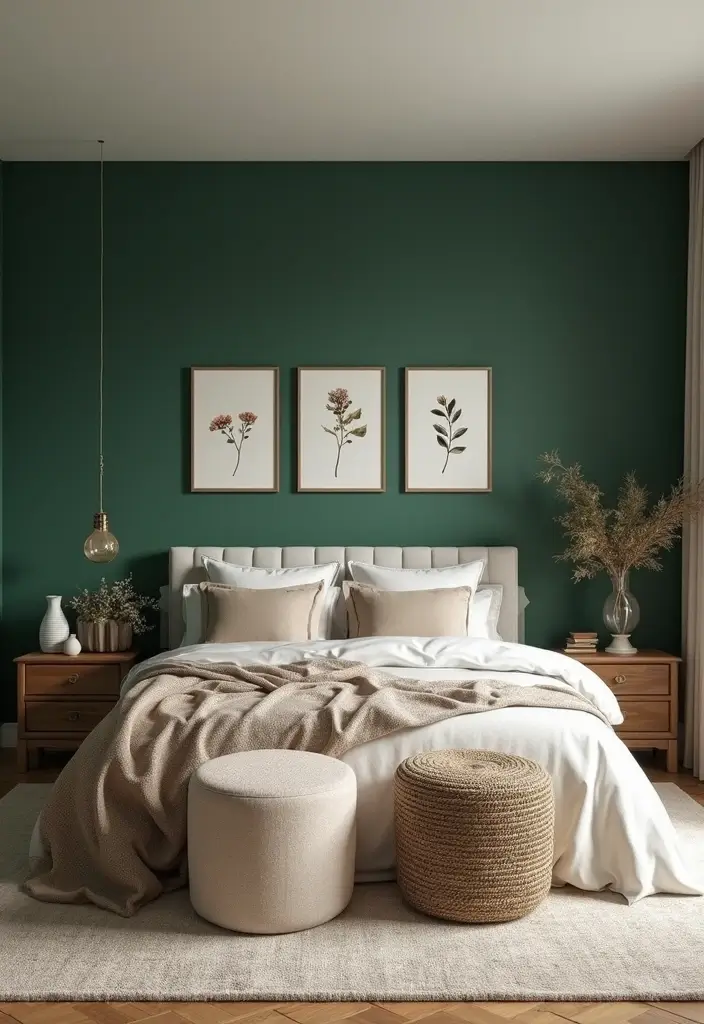 27 Green Bedroom Ideas That Feel Fresh and Calming 2 27 Green Bedroom Ideas That Feel Fresh and Calming - 2. Forest Green Accent Wall