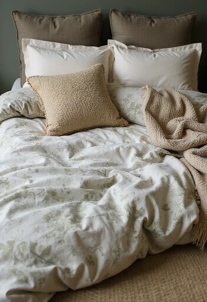 27 Green Bedroom Ideas That Feel Fresh and Calming 3 27 Green Bedroom Ideas That Feel Fresh and Calming - 3. Nature-Inspired Textiles