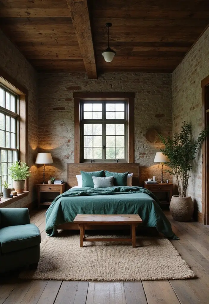 27 Green Bedroom Ideas That Feel Fresh and Calming 8 27 Green Bedroom Ideas That Feel Fresh and Calming - 8. Rustic Green Vibes