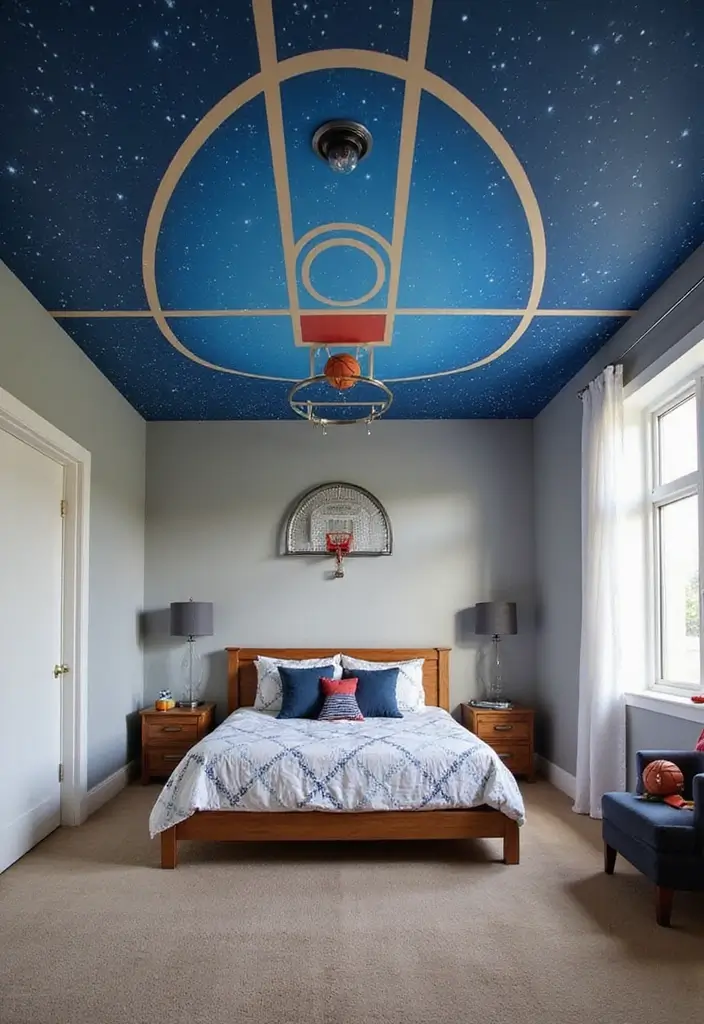 29 Teen Boy Bedroom Ideas Full of Energy and Personality - 15. Sports-Themed Ceiling Decor