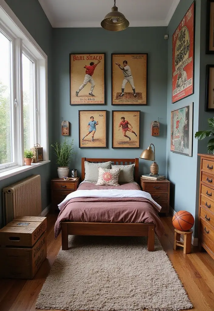 29 Teen Boy Bedroom Ideas Full of Energy and Personality - 9. Vintage Sports Accents