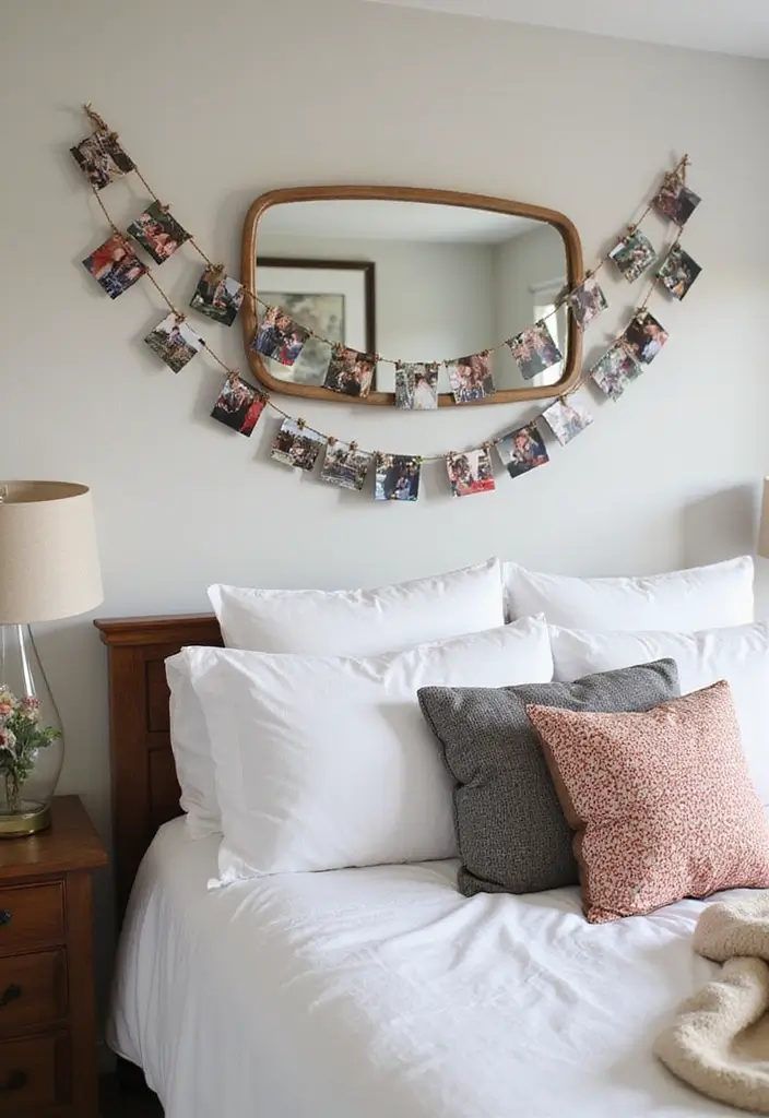 30+ Christmas Bedroom Decor Ideas That Create Holiday Magic - 19. DIY Photo Garland