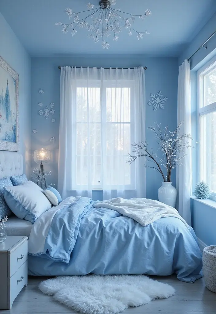 30+ Christmas Bedroom Decor Ideas That Create Holiday Magic - 20. Winter Wonderland Theme