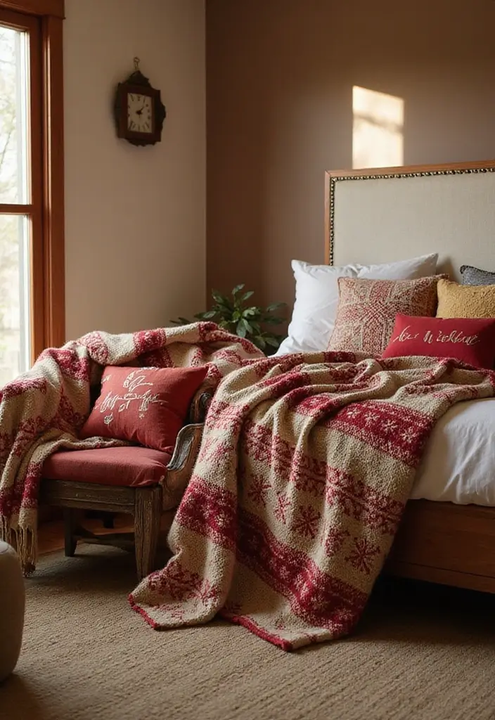 30+ Christmas Bedroom Decor Ideas That Create Holiday Magic - 3. Seasonal Throw Blankets