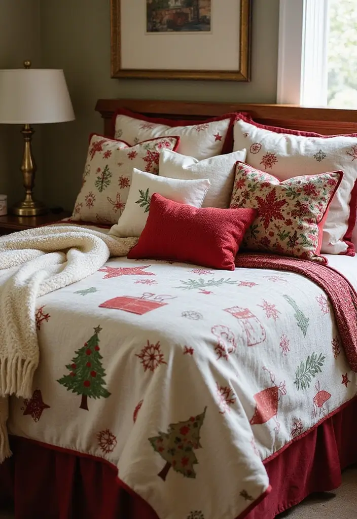 30+ Christmas Bedroom Decor Ideas That Create Holiday Magic - 4. Festive Bed Linens