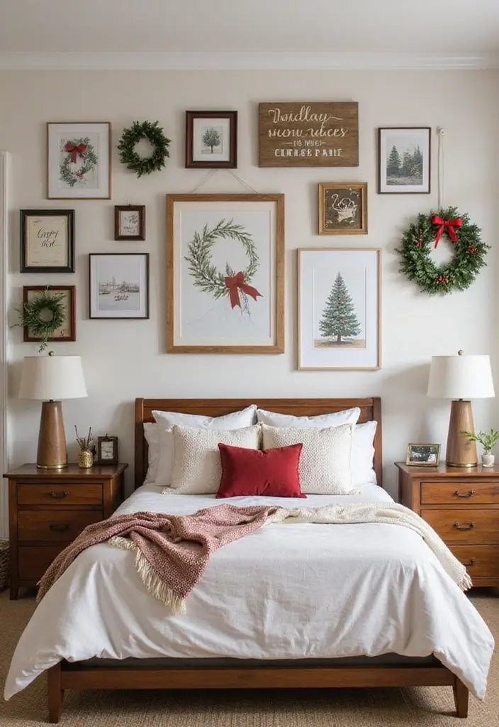 30+ Christmas Bedroom Decor Ideas That Create Holiday Magic - 5. Holiday-Themed Wall Art