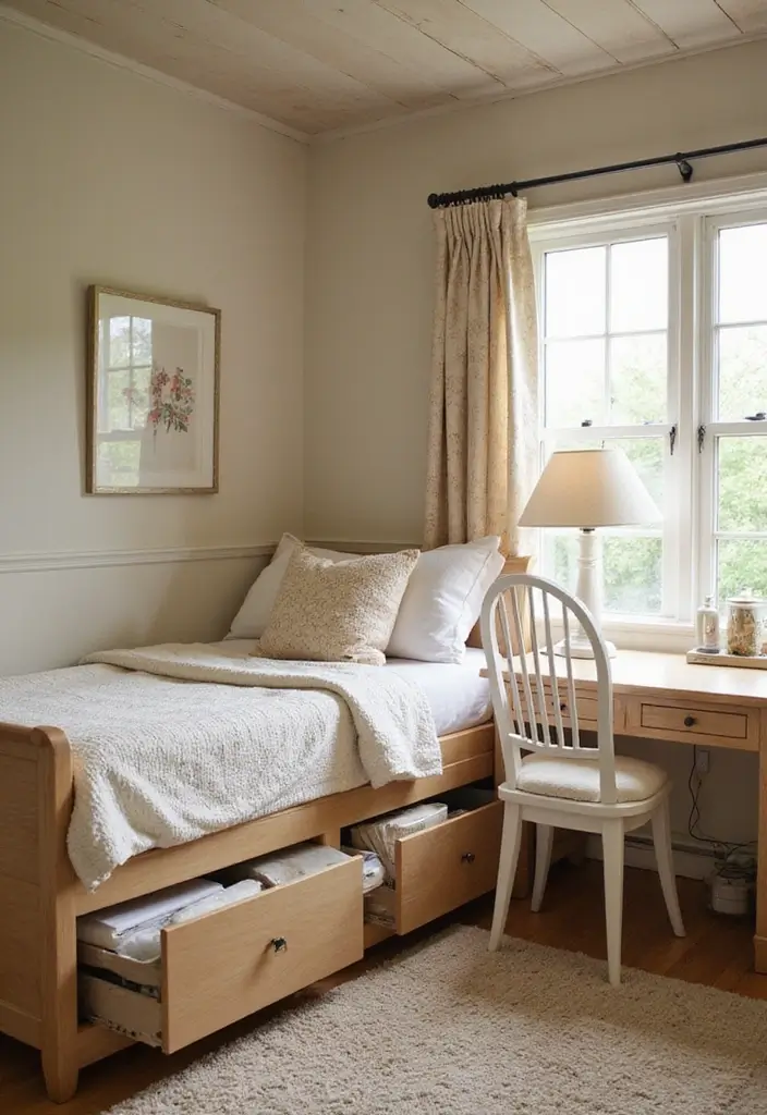 30 Cottage Bedroom Ideas Full of Cozy and Rustic Charm - 14. Multi-Functional Furniture