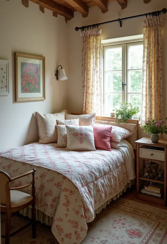 30 Cottage Bedroom Ideas Full of Cozy and Rustic Charm - 17. Eclectic Mix of Patterns