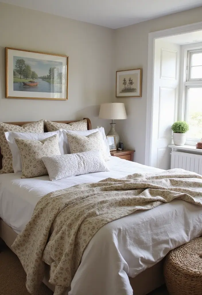 30 Cottage Bedroom Ideas Full of Cozy and Rustic Charm - 22. Playful Patterns on Bedding