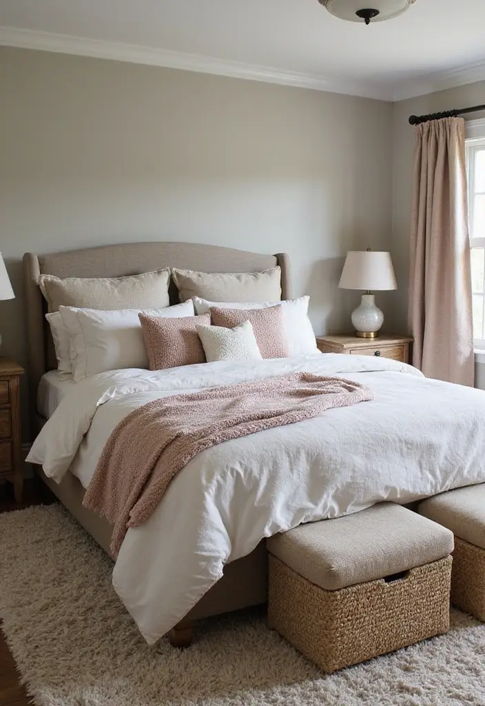 30 Cottage Bedroom Ideas Full of Cozy and Rustic Charm - 5. Layered Textiles for Warmth