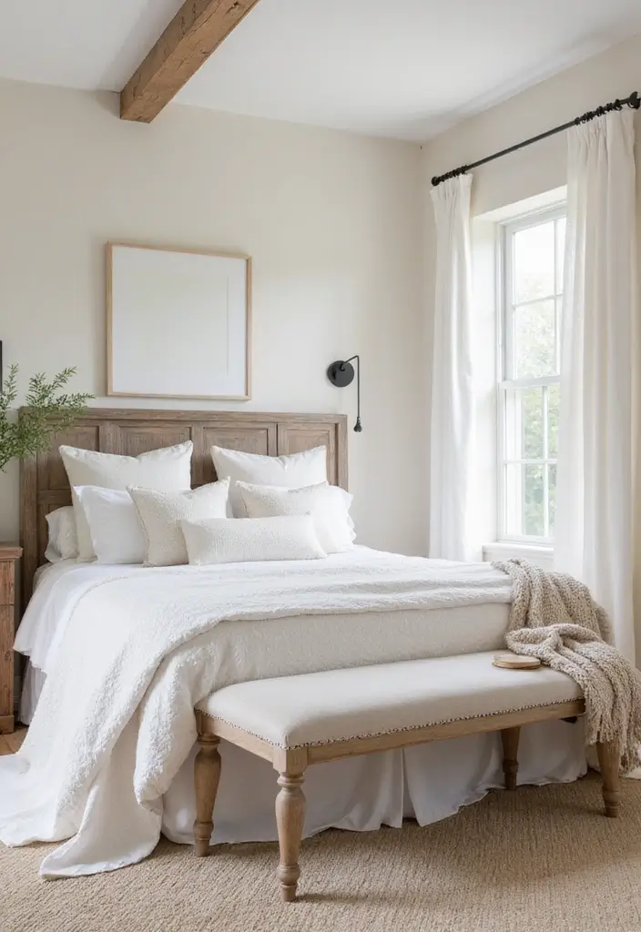 30 Farmhouse Bedroom Ideas for Rustic and Timeless Comfort - 13. Emphasizing a Neutral Palette