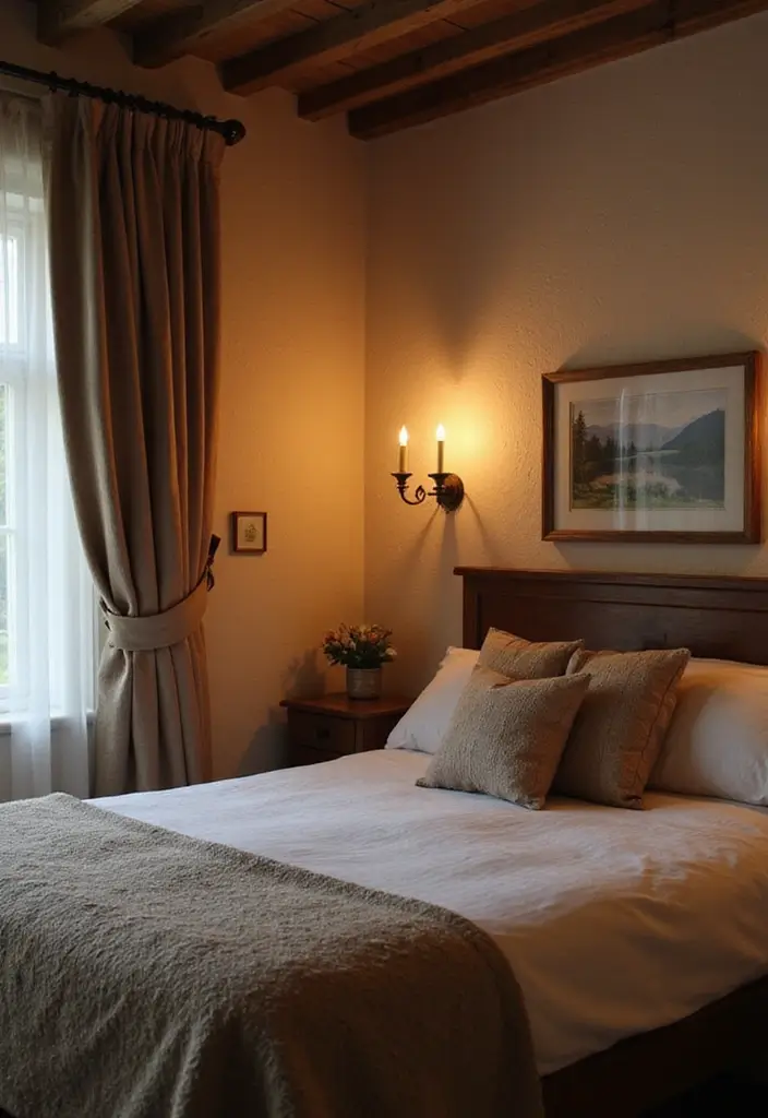 30 Farmhouse Bedroom Ideas for Rustic and Timeless Comfort - 21. Charming Wall Sconces