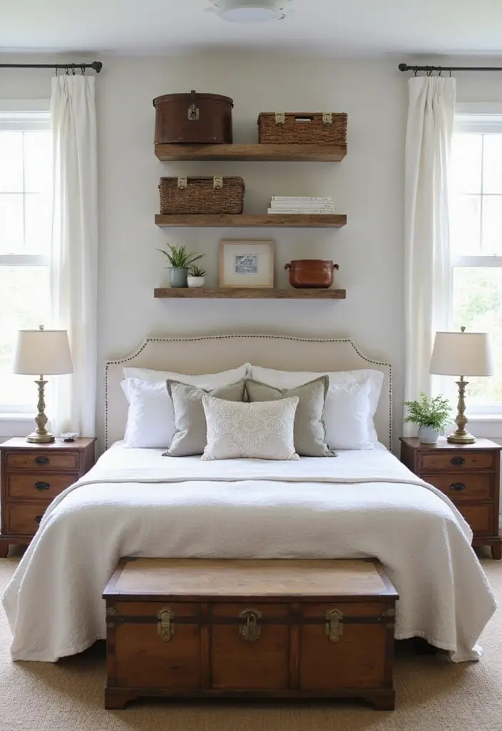 30 Farmhouse Bedroom Ideas for Rustic and Timeless Comfort - 3. Farmhouse Storage Solutions